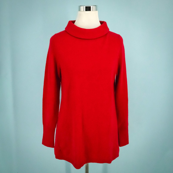 Talbots Size Medium M Red High Neck Long Sleeve Soft 100% Cashmere Knit Sweater - Picture 1 of 6